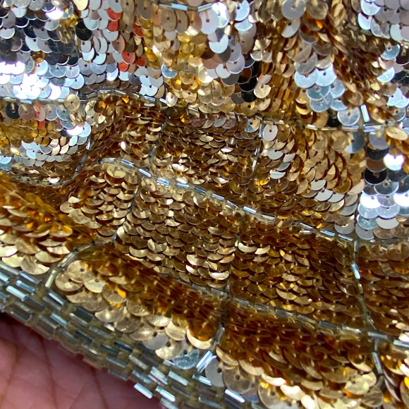 vtg AJ Bari • Gold Sequin Sequin Trophy Dress - Picture 2 of 9